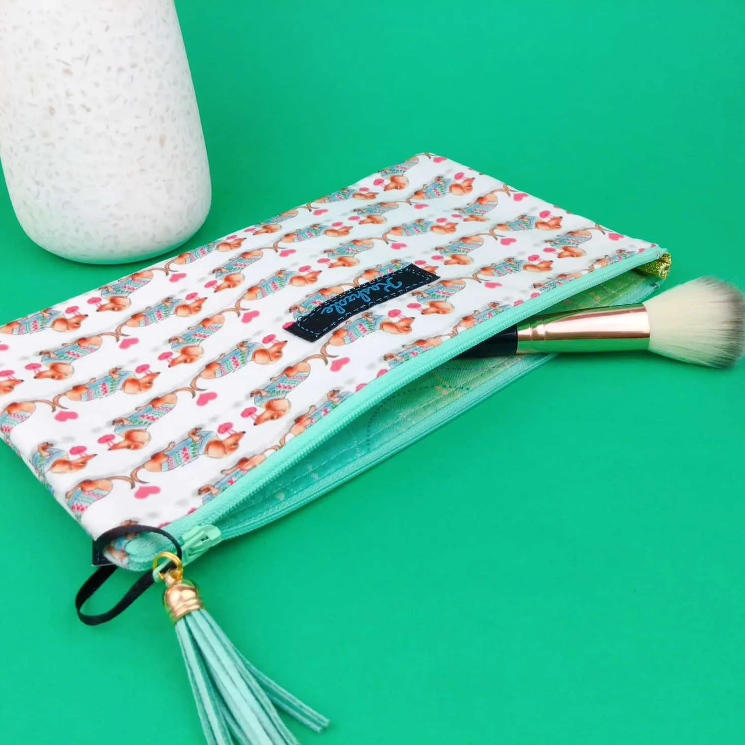 Dachshund Zipper Pouch, Travel Pouch. White
