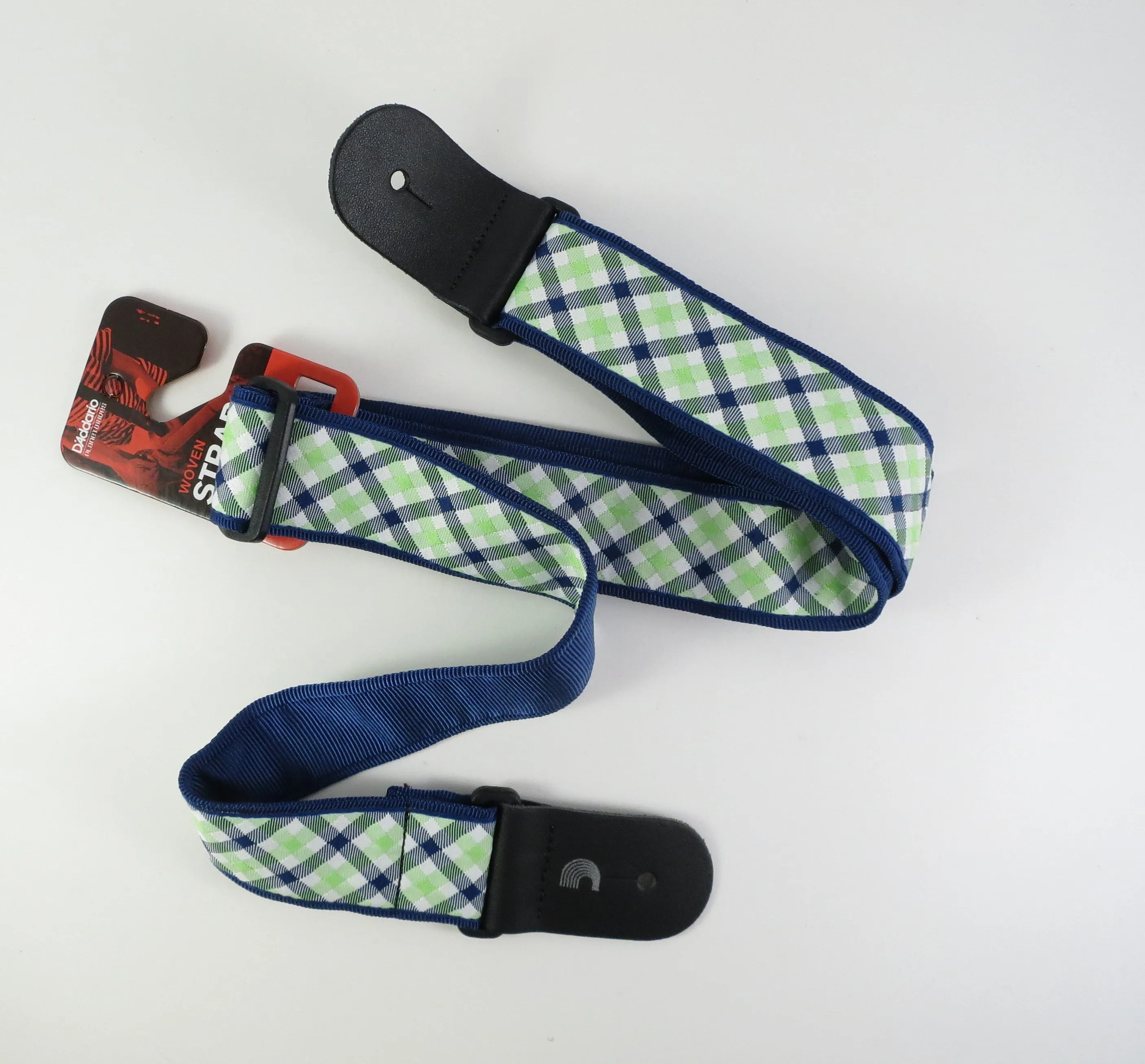 D'Addario Guitar Strap, Woven Gingham Navy/Teal