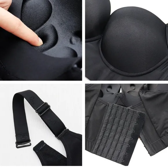Deep Cup Fashion Women Black Push Up Hidden Underwire Support Lift Seamless Bra