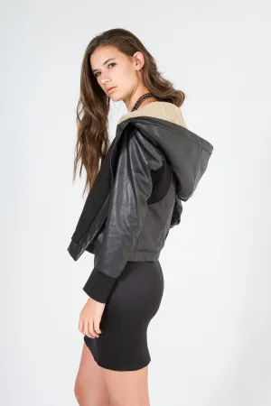Deep Hood Shearling Leather Jacket