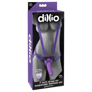 Dillio 7'' Strap-On Suspender Harness Set - Purple 17.8 cm Strap-On with Suspender Harness