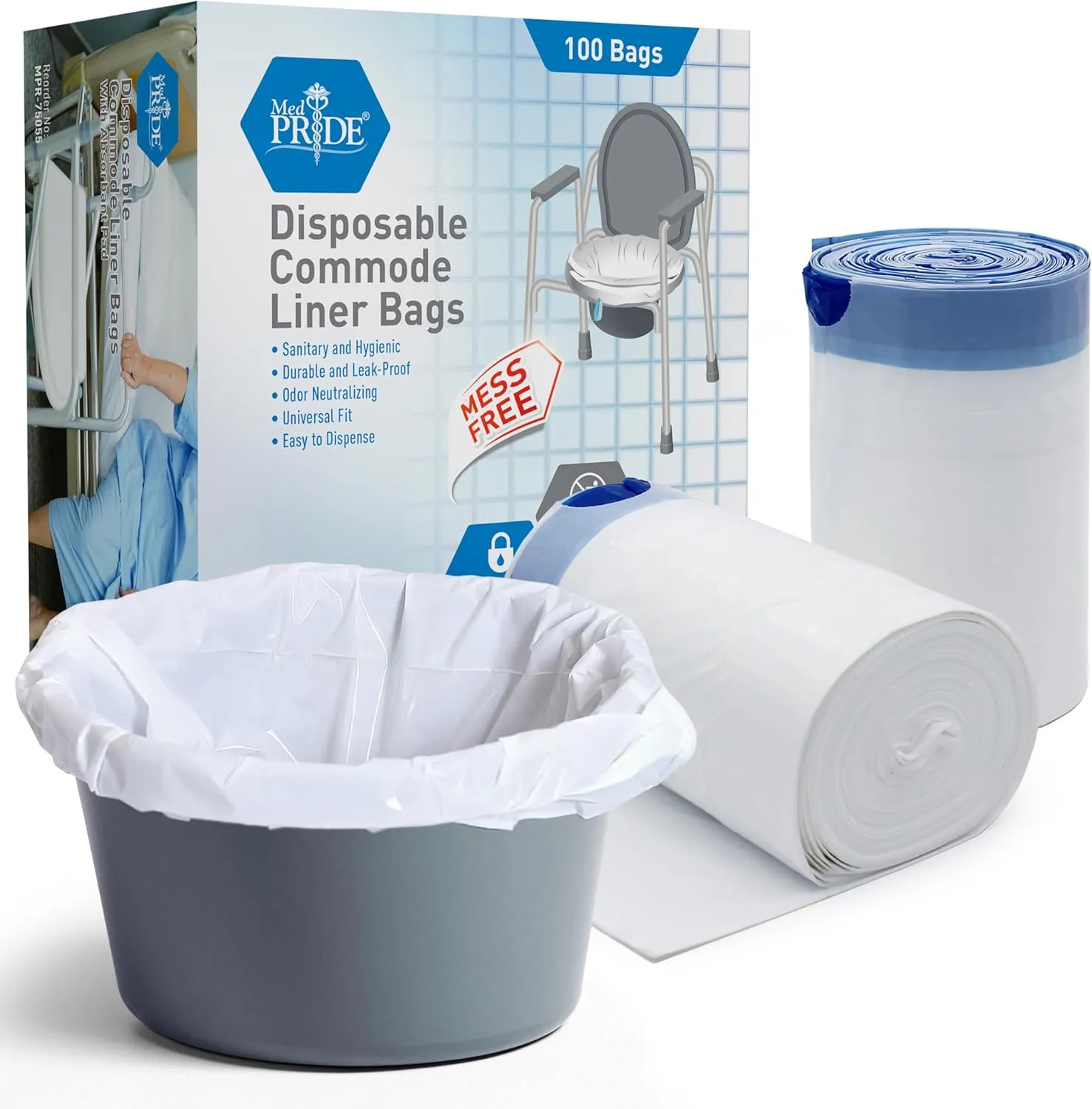 Disposable Bedside Commode Liner Bags [Pack of 100]- Odor-Control Leakproof