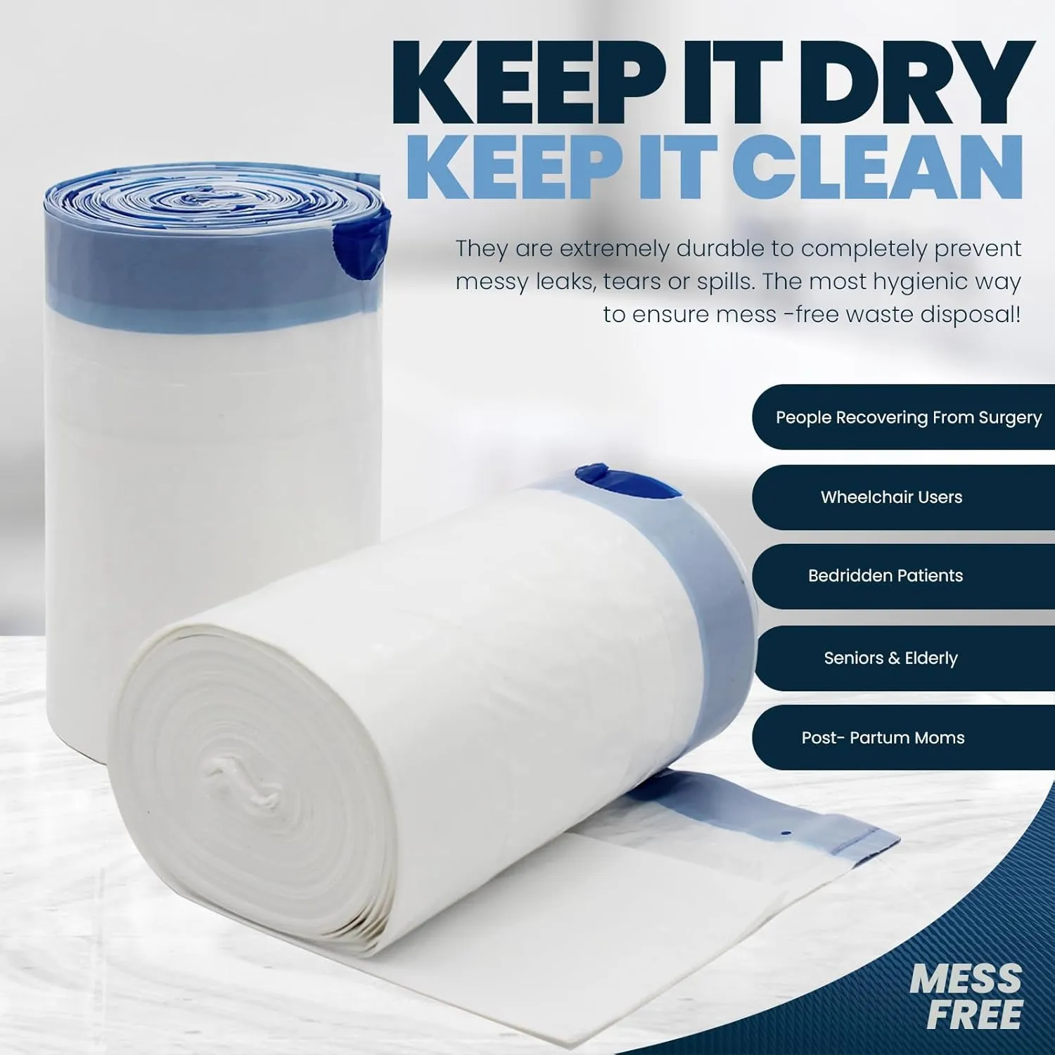 Disposable Bedside Commode Liner Bags [Pack of 100]- Odor-Control Leakproof