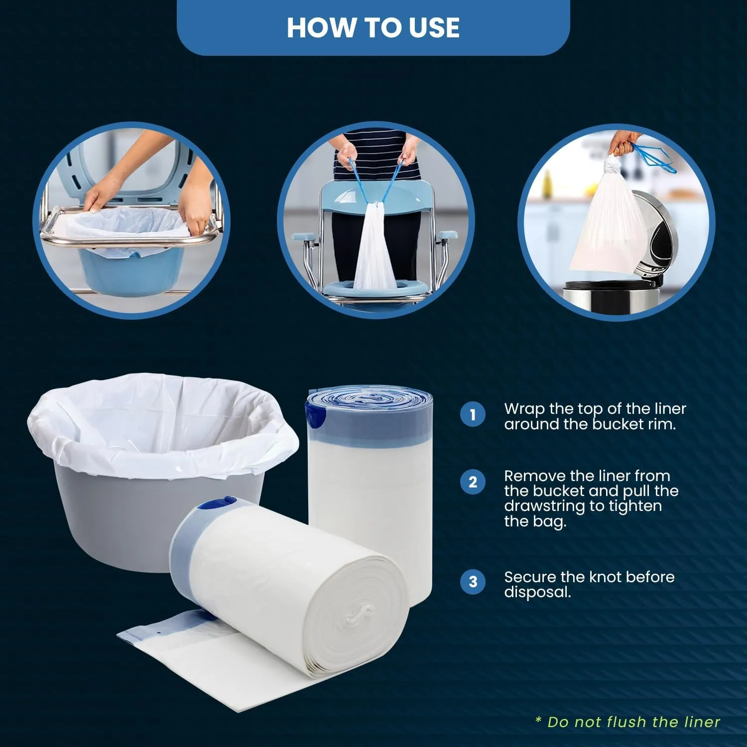 Disposable Bedside Commode Liner Bags [Pack of 100]- Odor-Control Leakproof