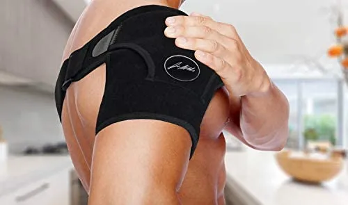 Doctor Developed Shoulder Support/Shoulder Strap/Shoulder Brace [single] & Doctor Written Handbook - Relief For Shoulder Injuries, Arthritis, Sprains & More (Black)