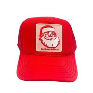 Don't Stop Believin' Santa Trucker Hat - Red