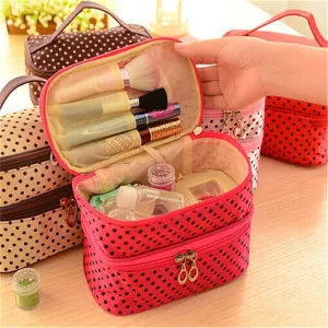 Double layer small dots cosmetic bag makeup tool storage bag multifunctional Storage package S385