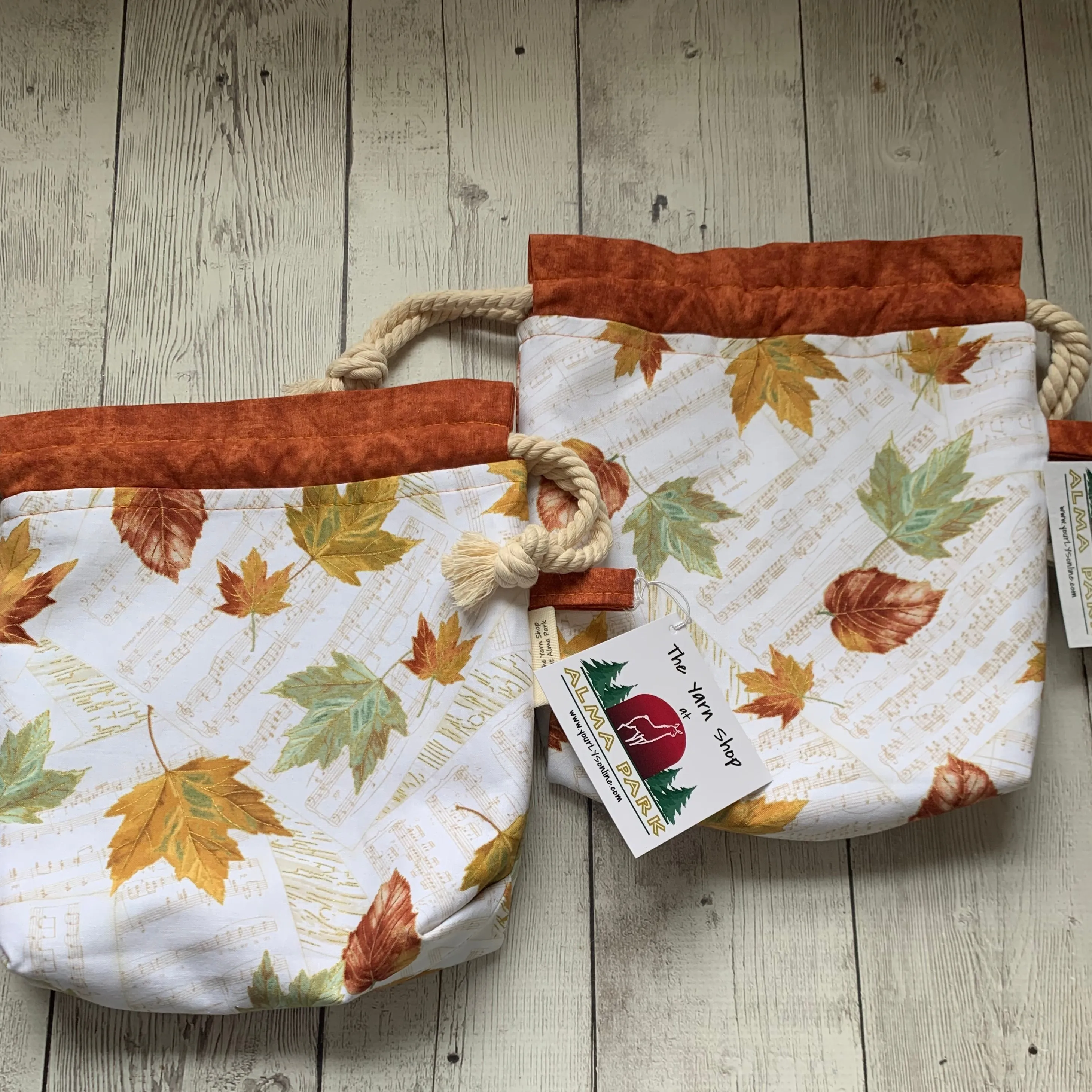 Drawstring Project Bag by Rose (MEDIUM) - MUSICAL LEAVES / Burnt Orange