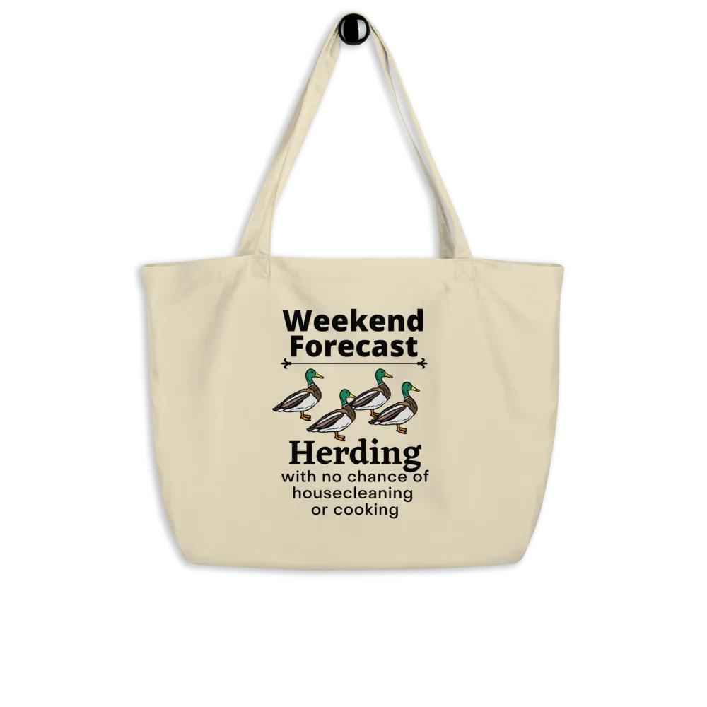 Duck Herding Weekend Forecast X-Large Tote/Shopping Bag-Oyster
