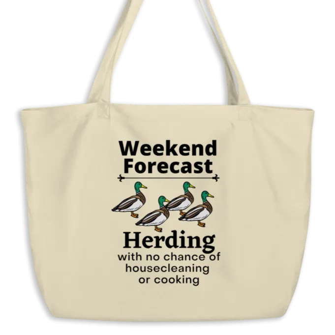 Duck Herding Weekend Forecast X-Large Tote/Shopping Bag-Oyster