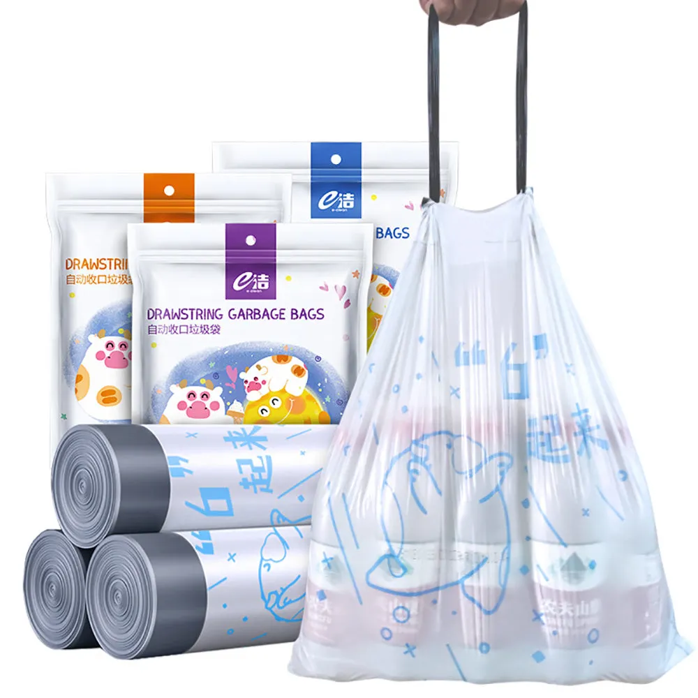 eClean Drawstring Garbage Bags with Cat Paw and Cow Pattern - 45x50cm, 81 Pieces