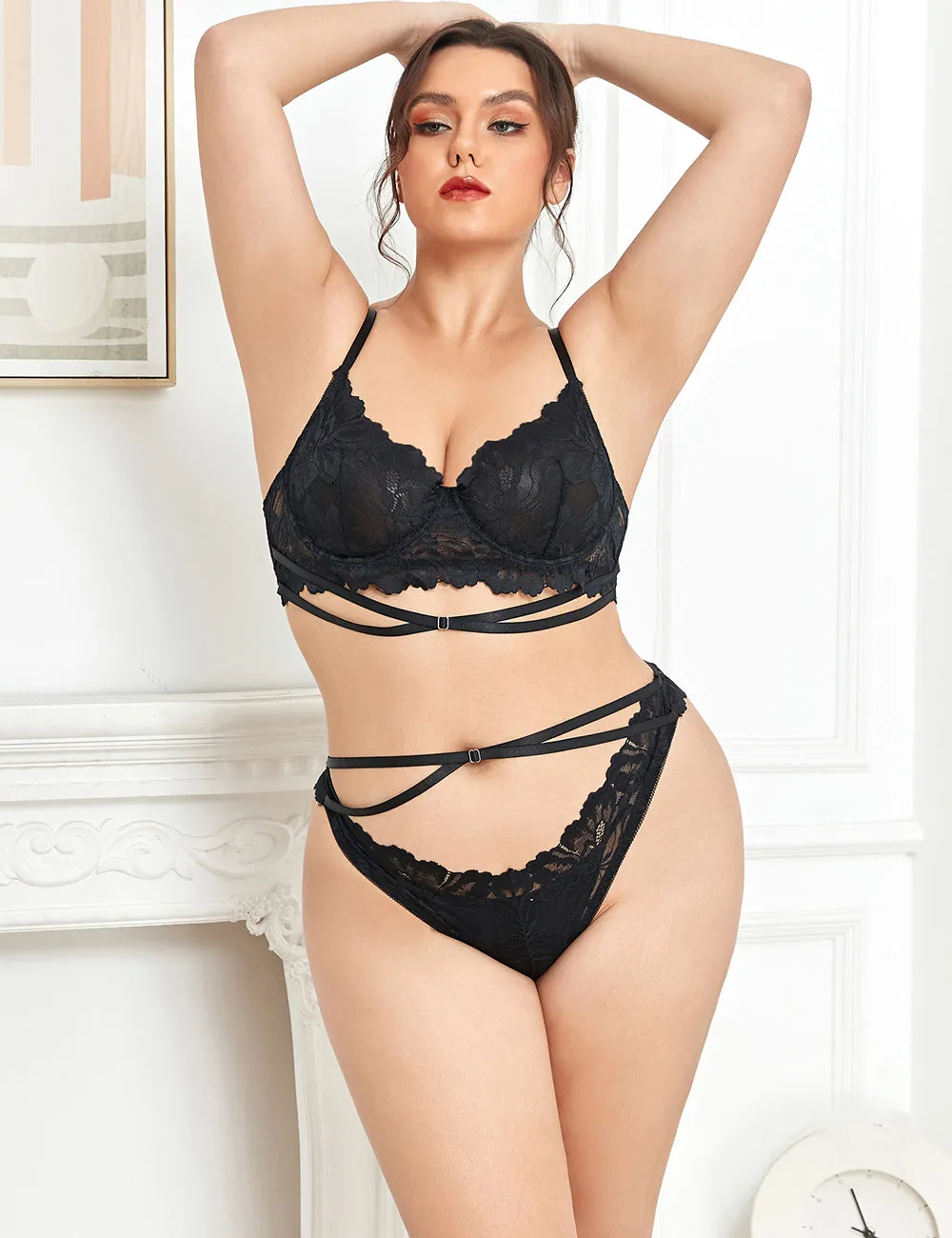 Egypt Floral Lace Adjustable Strap Underwire Bra Set