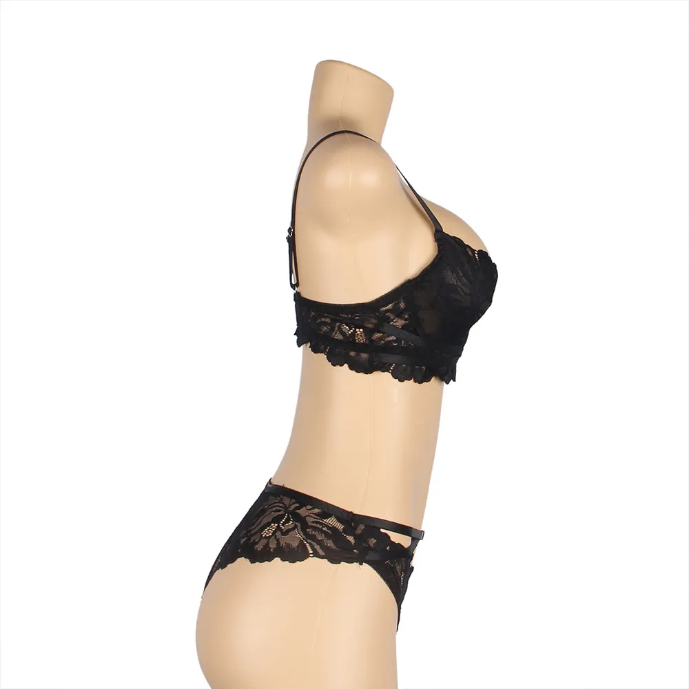 Egypt Floral Lace Adjustable Strap Underwire Bra Set