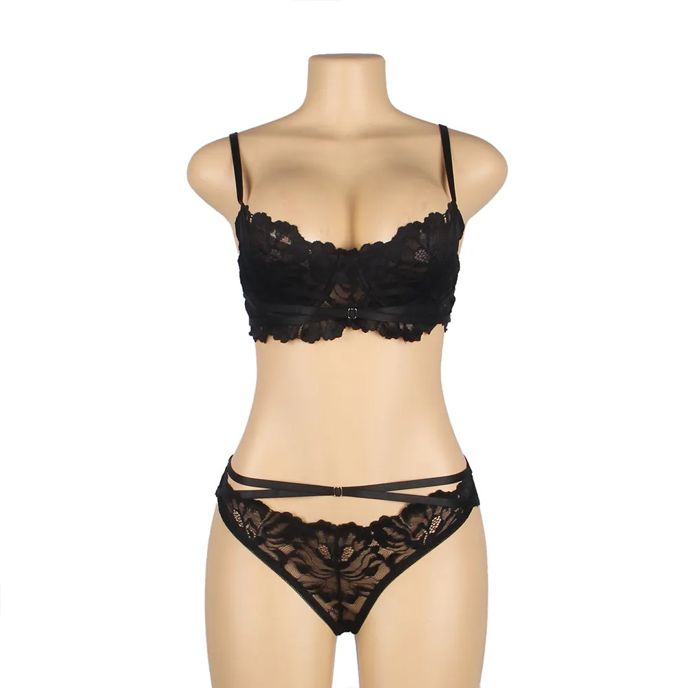 Egypt Floral Lace Adjustable Strap Underwire Bra Set