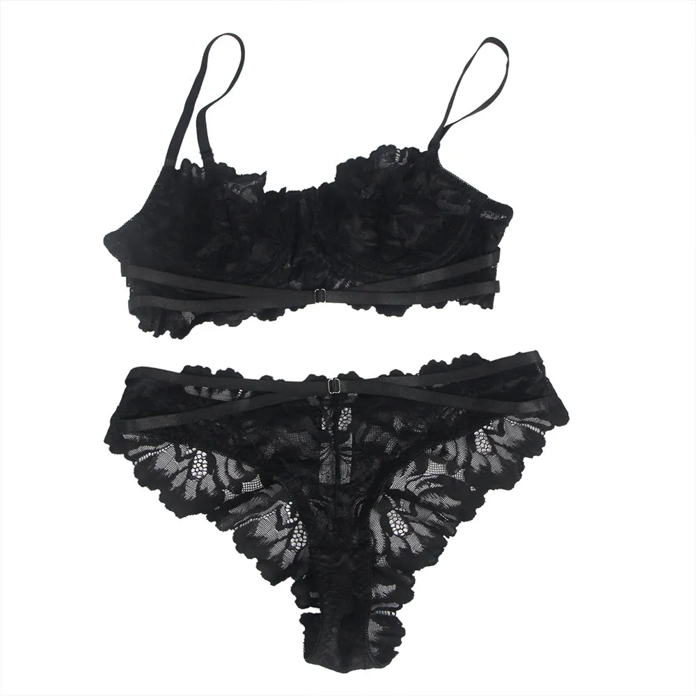 Egypt Floral Lace Adjustable Strap Underwire Bra Set
