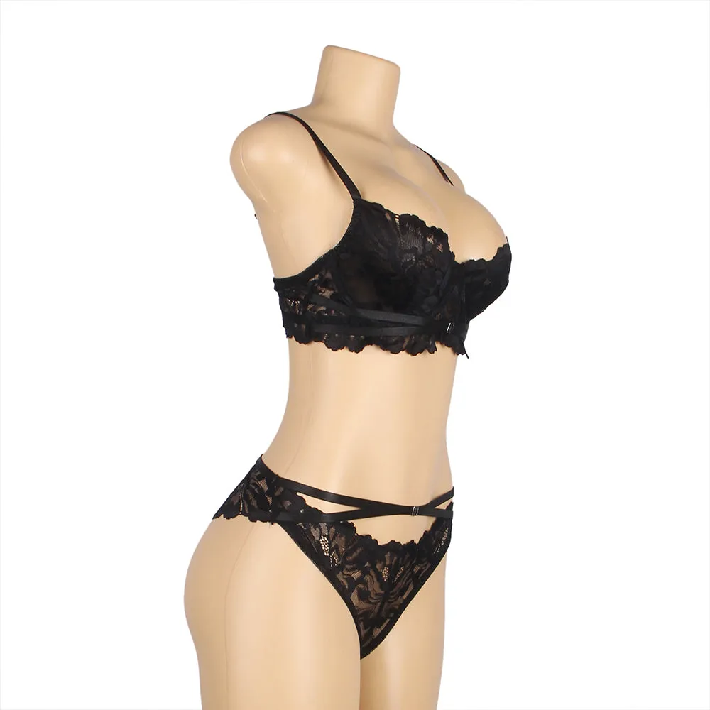 Egypt Floral Lace Adjustable Strap Underwire Bra Set