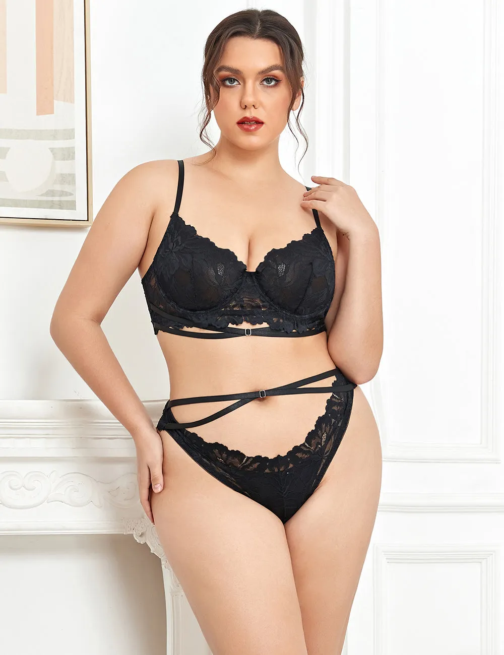 Egypt Floral Lace Adjustable Strap Underwire Bra Set