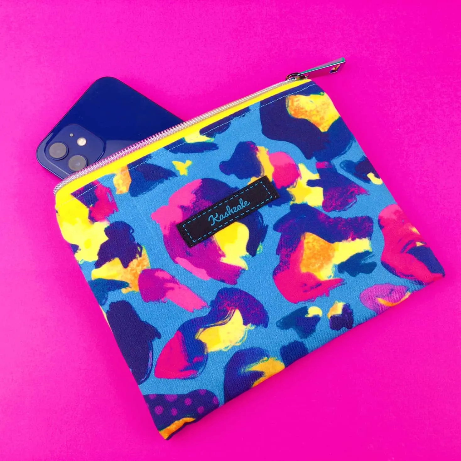 Electric Leopard Small Clutch, Small makeup bag. Kasey Rainbow Design.