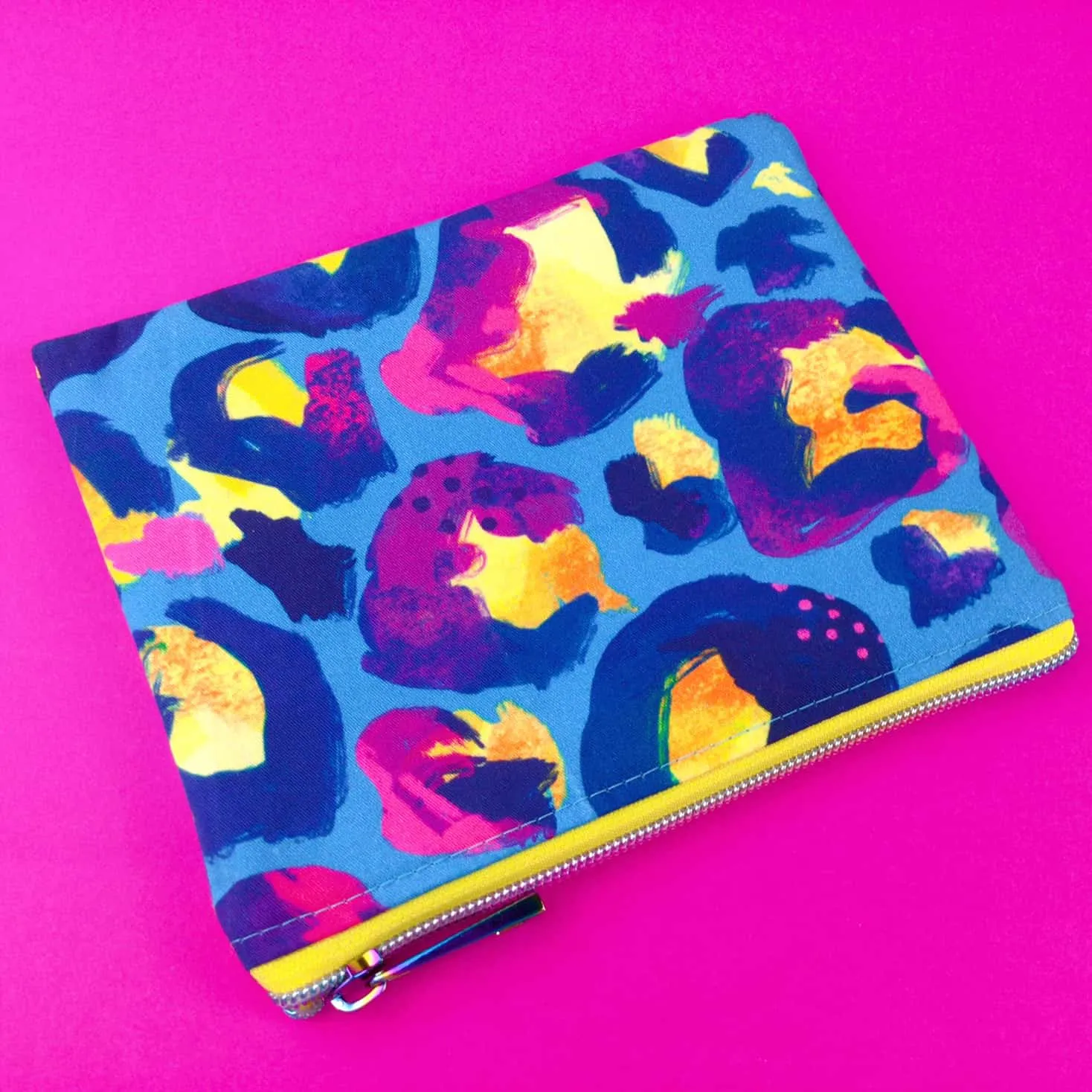 Electric Leopard Small Clutch, Small makeup bag. Kasey Rainbow Design.