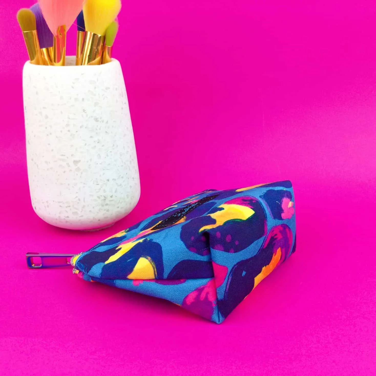 Electric Leopard Small Makeup Bag.  Kasey Rainbow Design.