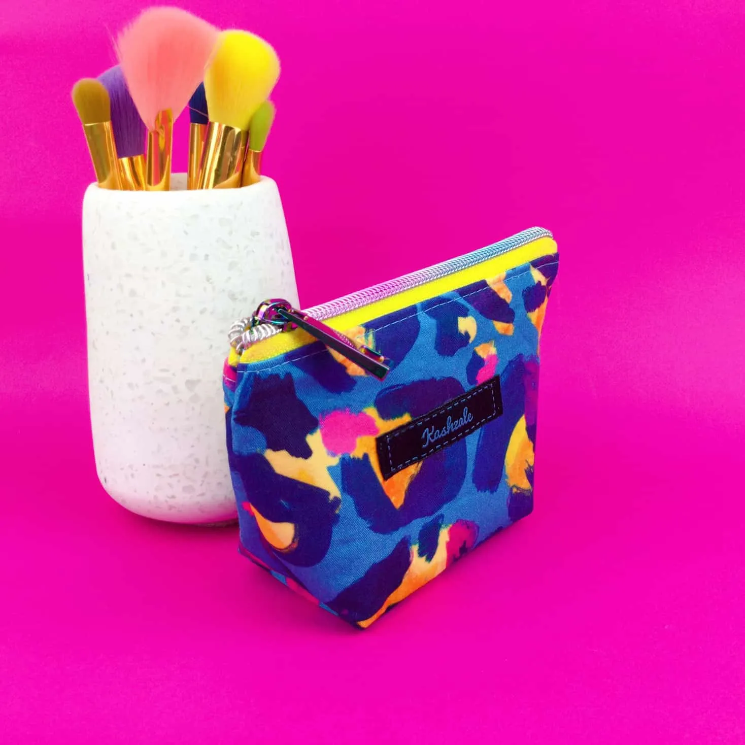 Electric Leopard Small Makeup Bag.  Kasey Rainbow Design.