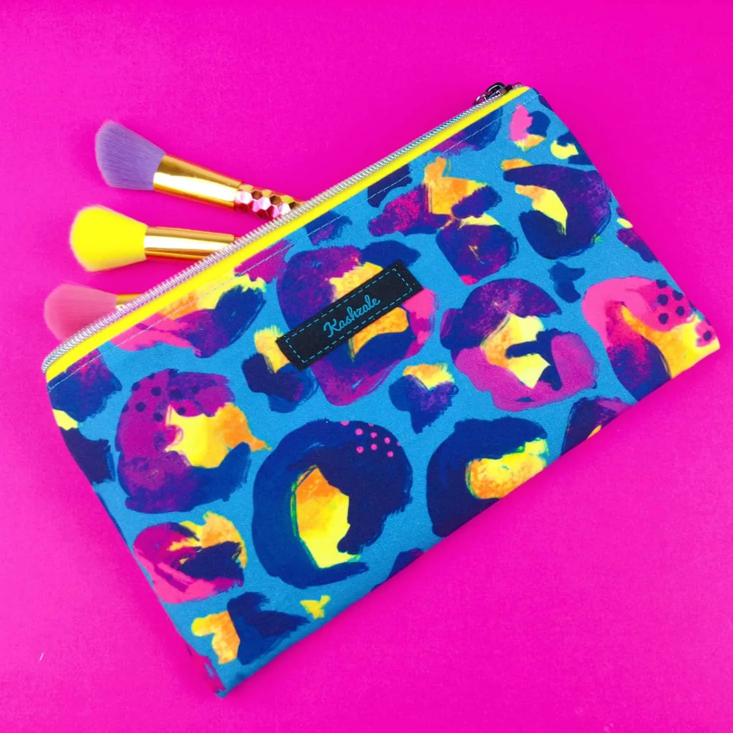 Electric Leopard Zipper Pouch, Travel Pouch.  Kasey Rainbow Design.