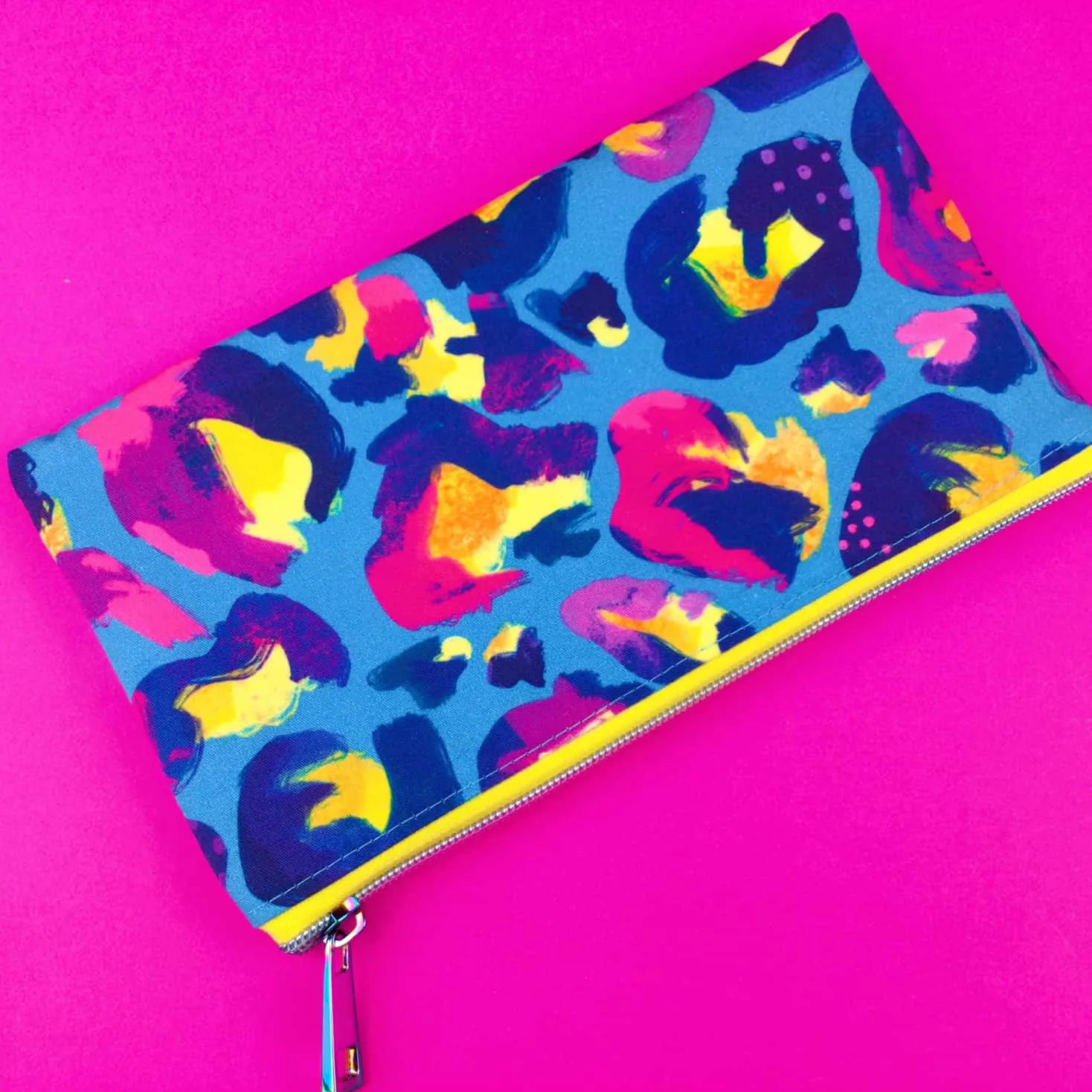 Electric Leopard Zipper Pouch, Travel Pouch.  Kasey Rainbow Design.