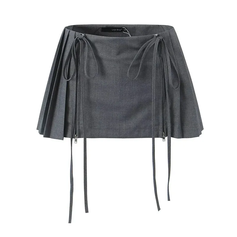 European and American Design High Waist Double Drawstring Skirt Female Hot Girl Anti-Exposure All-Match PleatedAWord Mini Skirt