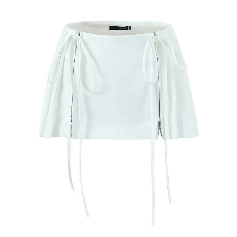 European and American Design High Waist Double Drawstring Skirt Female Hot Girl Anti-Exposure All-Match PleatedAWord Mini Skirt