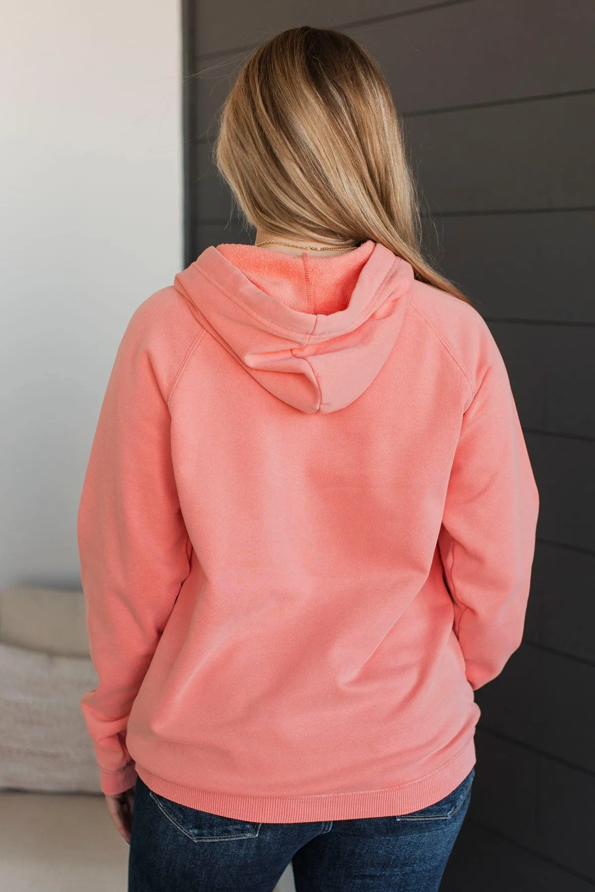 Excellent Mood Drawstring Hoodie- Peach