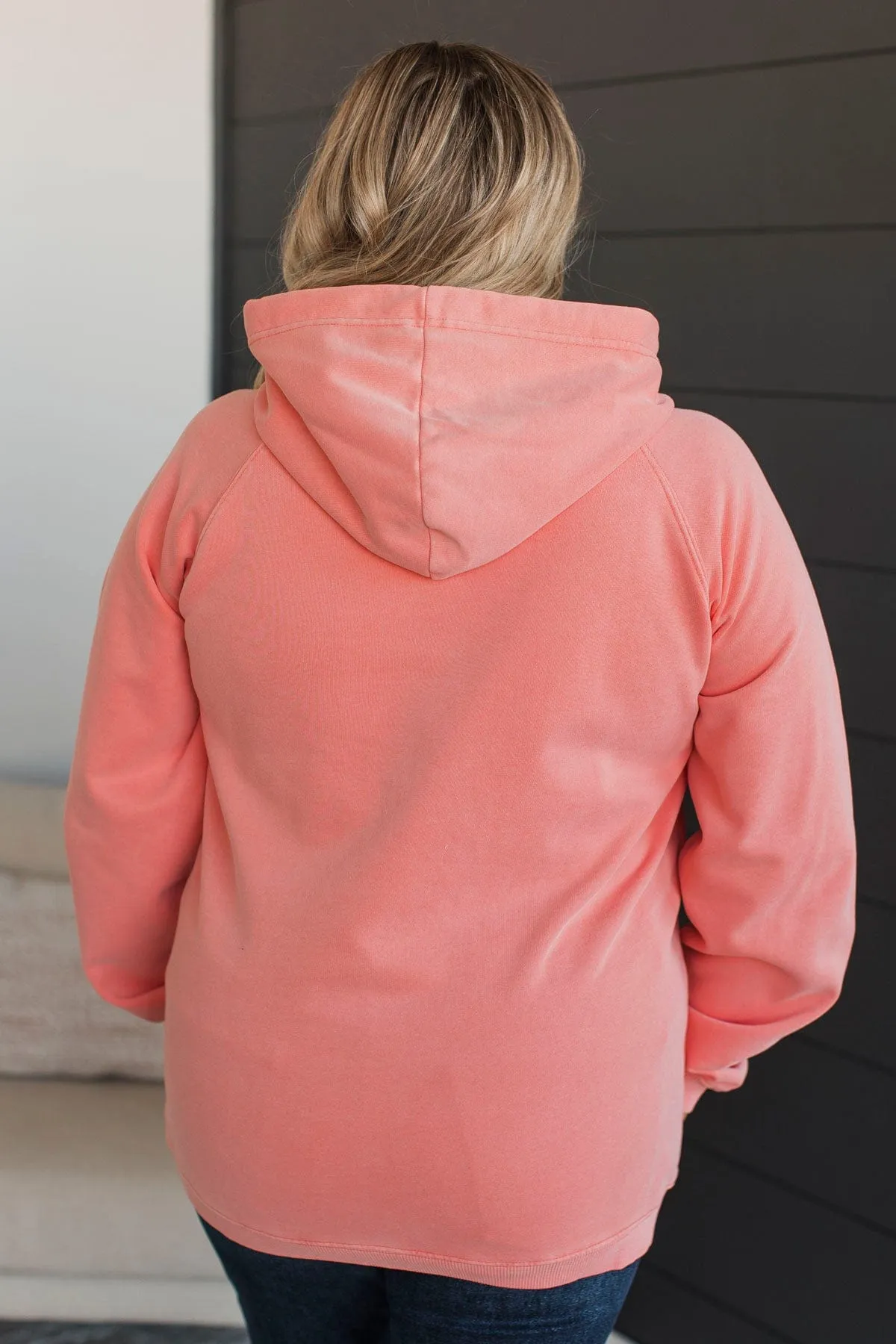 Excellent Mood Drawstring Hoodie- Peach