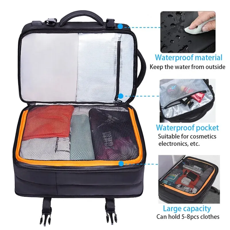 Expandable Backpack Large Capacity Black Travel Bag