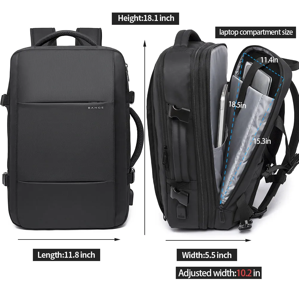 Expandable Backpack Large Capacity Black Travel Bag