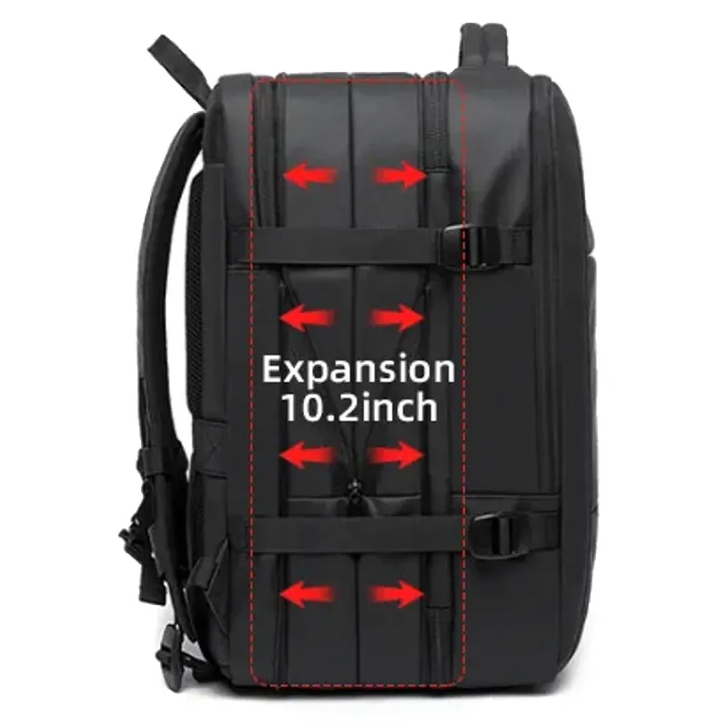 Expandable Backpack Large Capacity Black Travel Bag