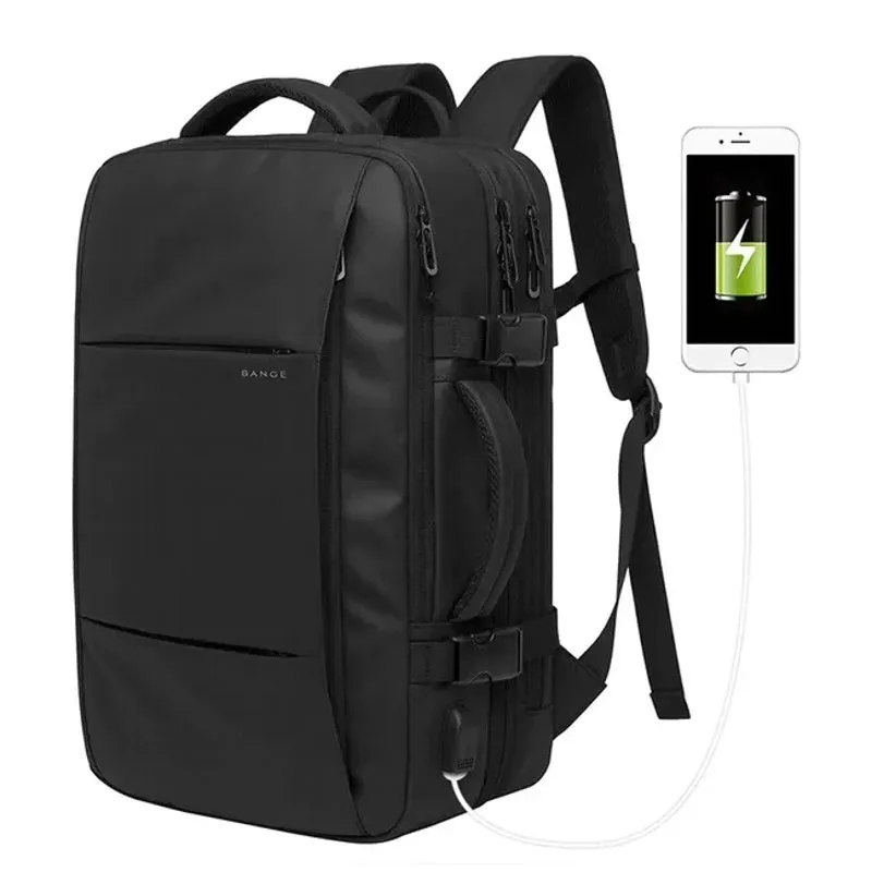 Expandable Backpack Large Capacity Black Travel Bag