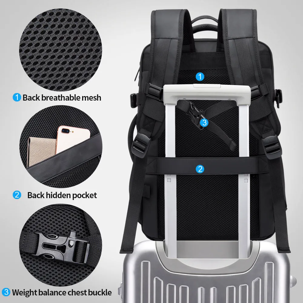Expandable Backpack Large Capacity Black Travel Bag