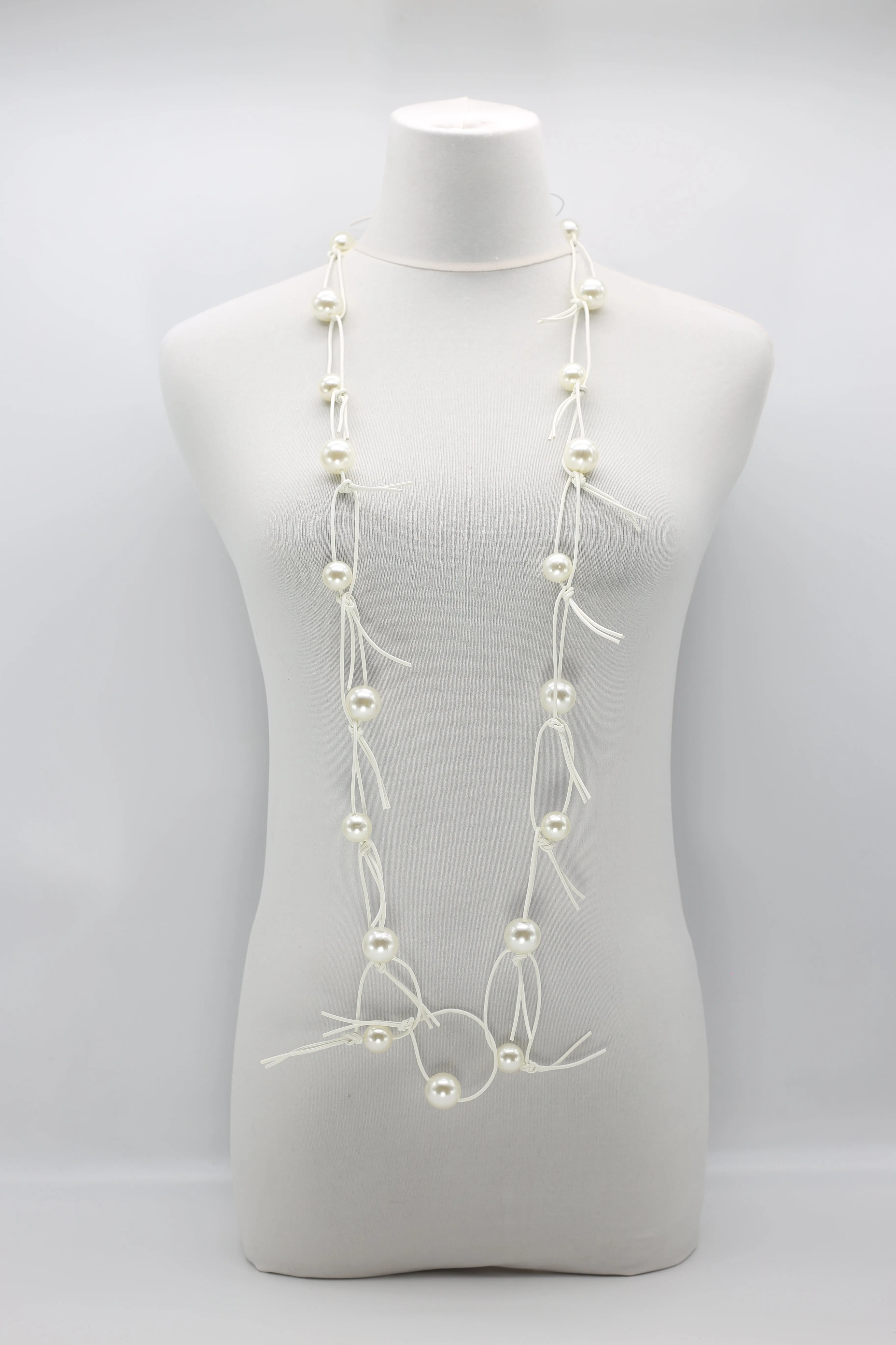 Faux Pearls on Leatherette Chain Necklace