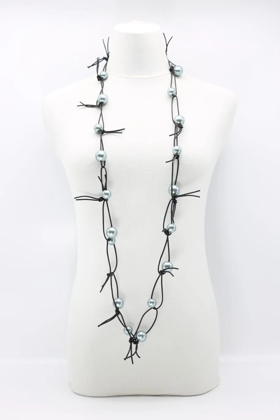 Faux Pearls on Leatherette Chain Necklace