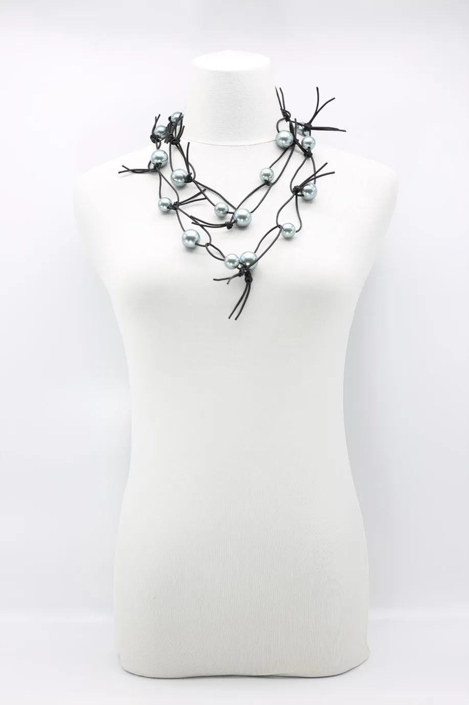 Faux Pearls on Leatherette Chain Necklace