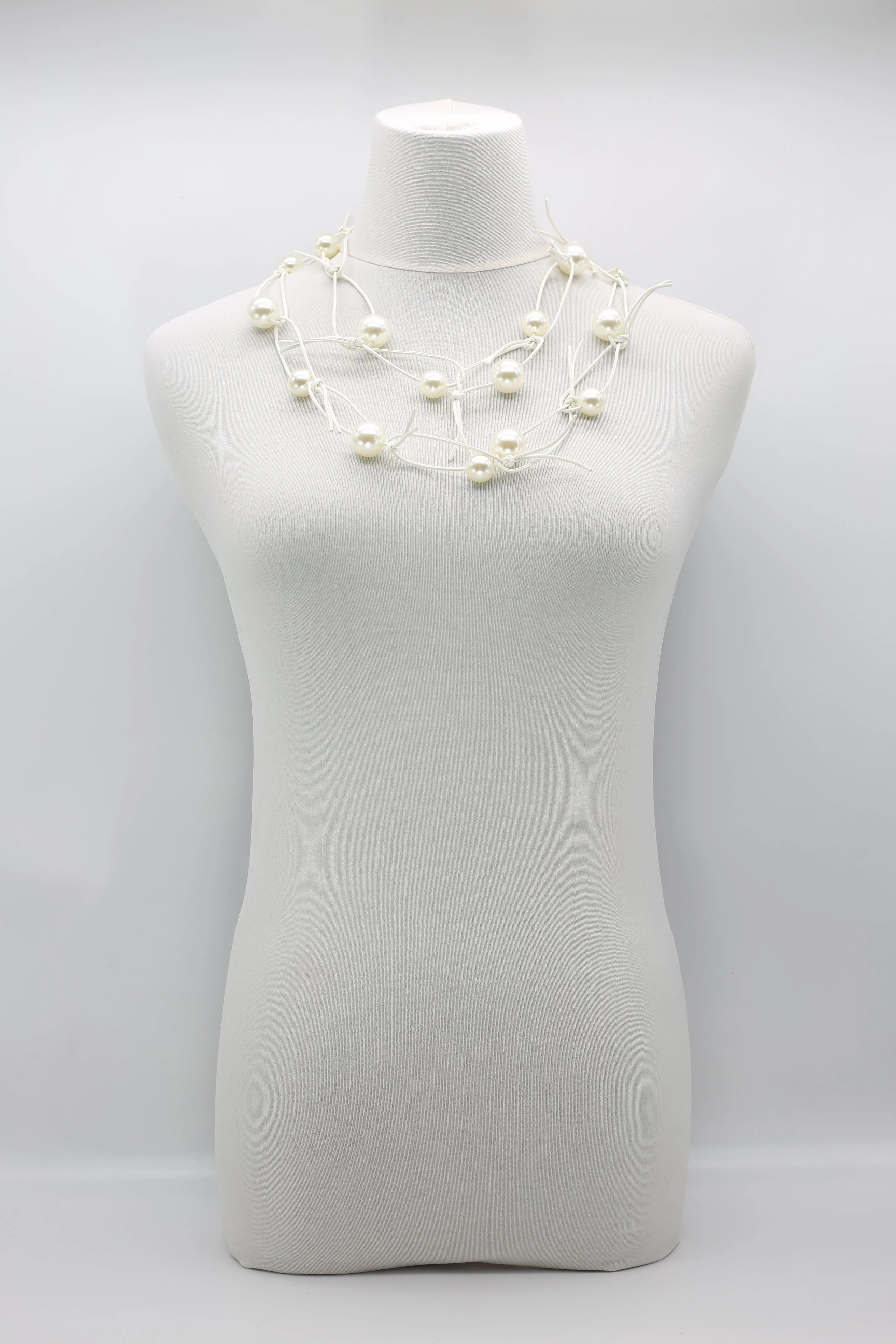 Faux Pearls on Leatherette Chain Necklace