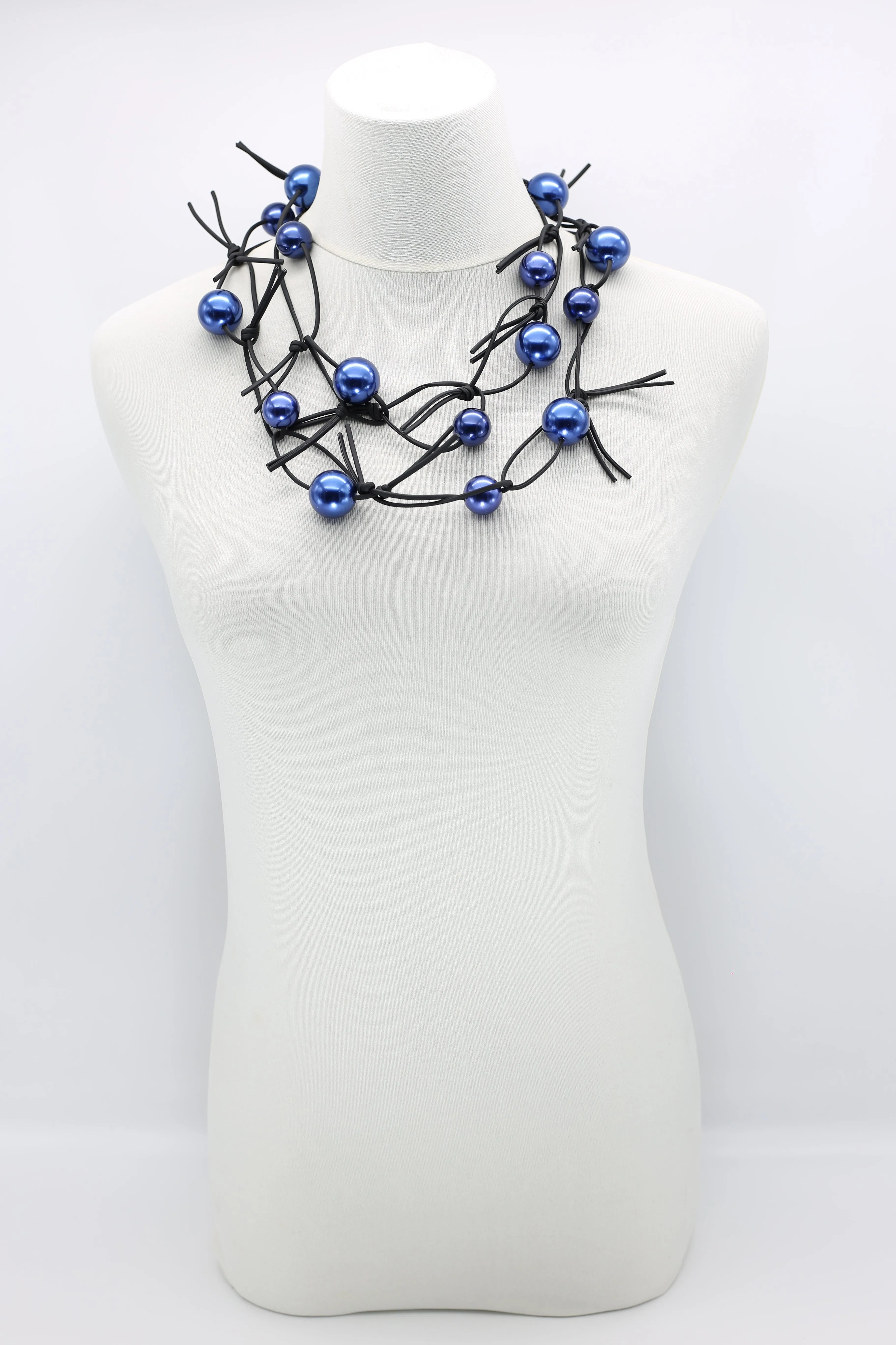 Faux Pearls on Leatherette Chain Necklace