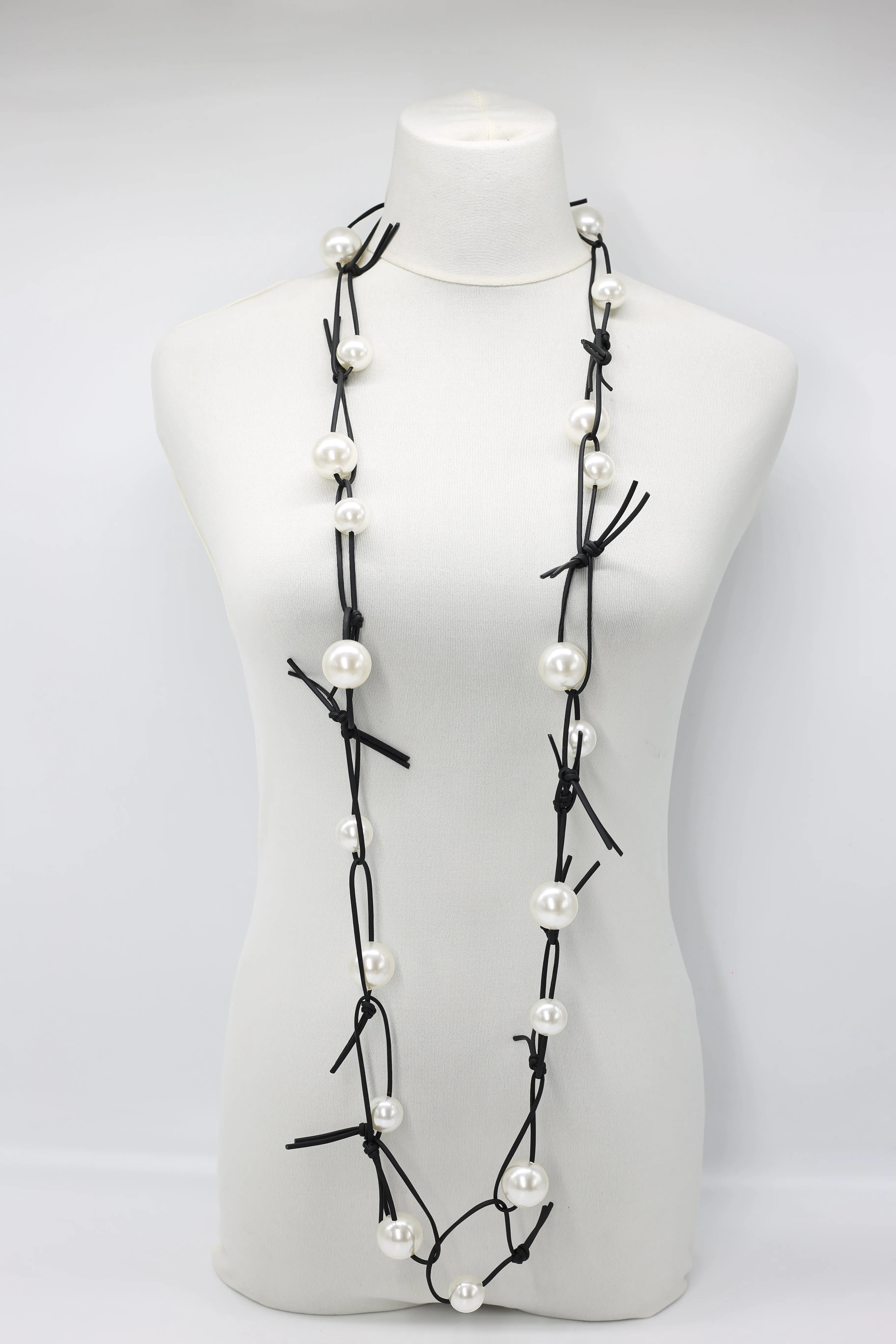 Faux Pearls on Leatherette Chain Necklace