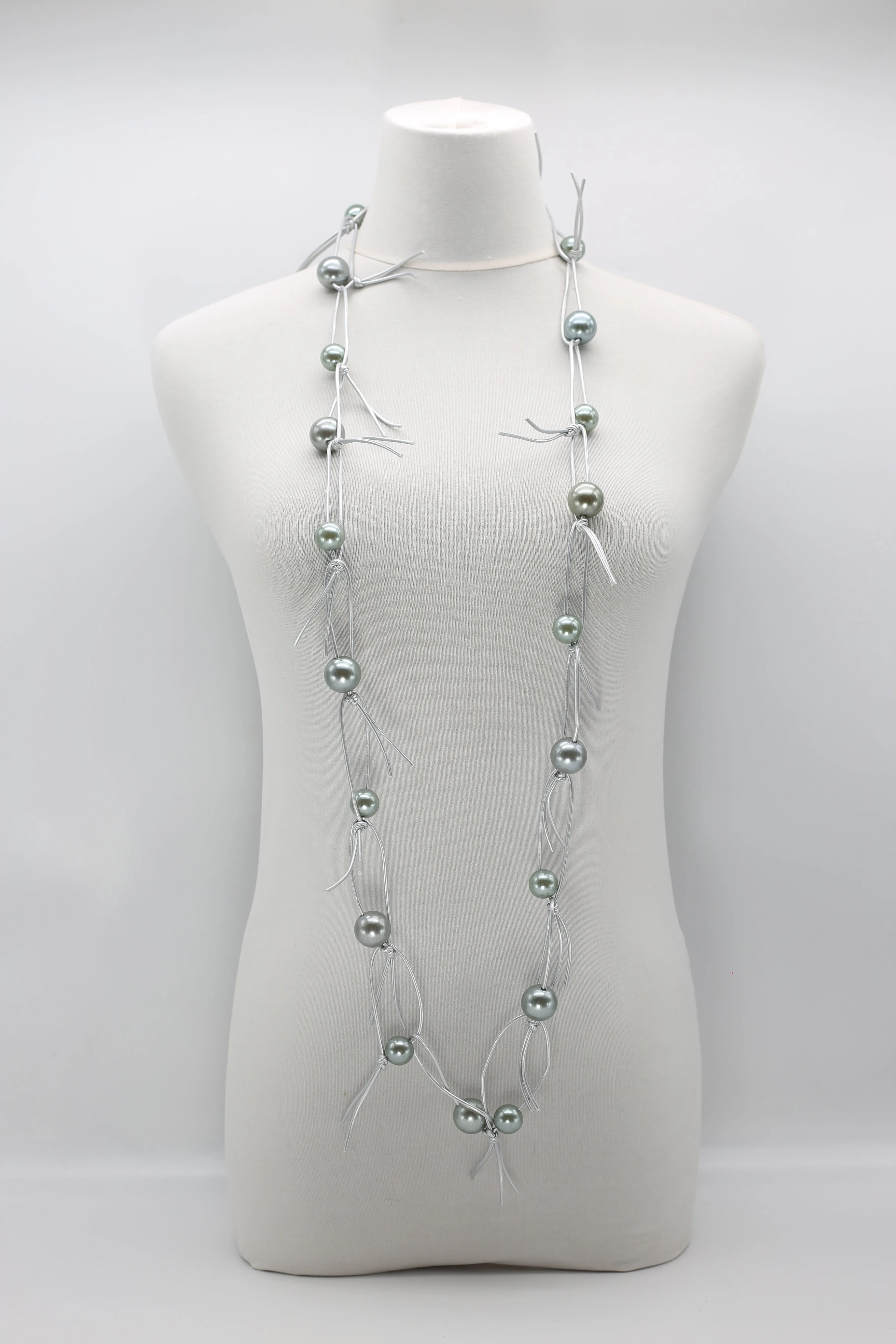Faux Pearls on Leatherette Chain Necklace