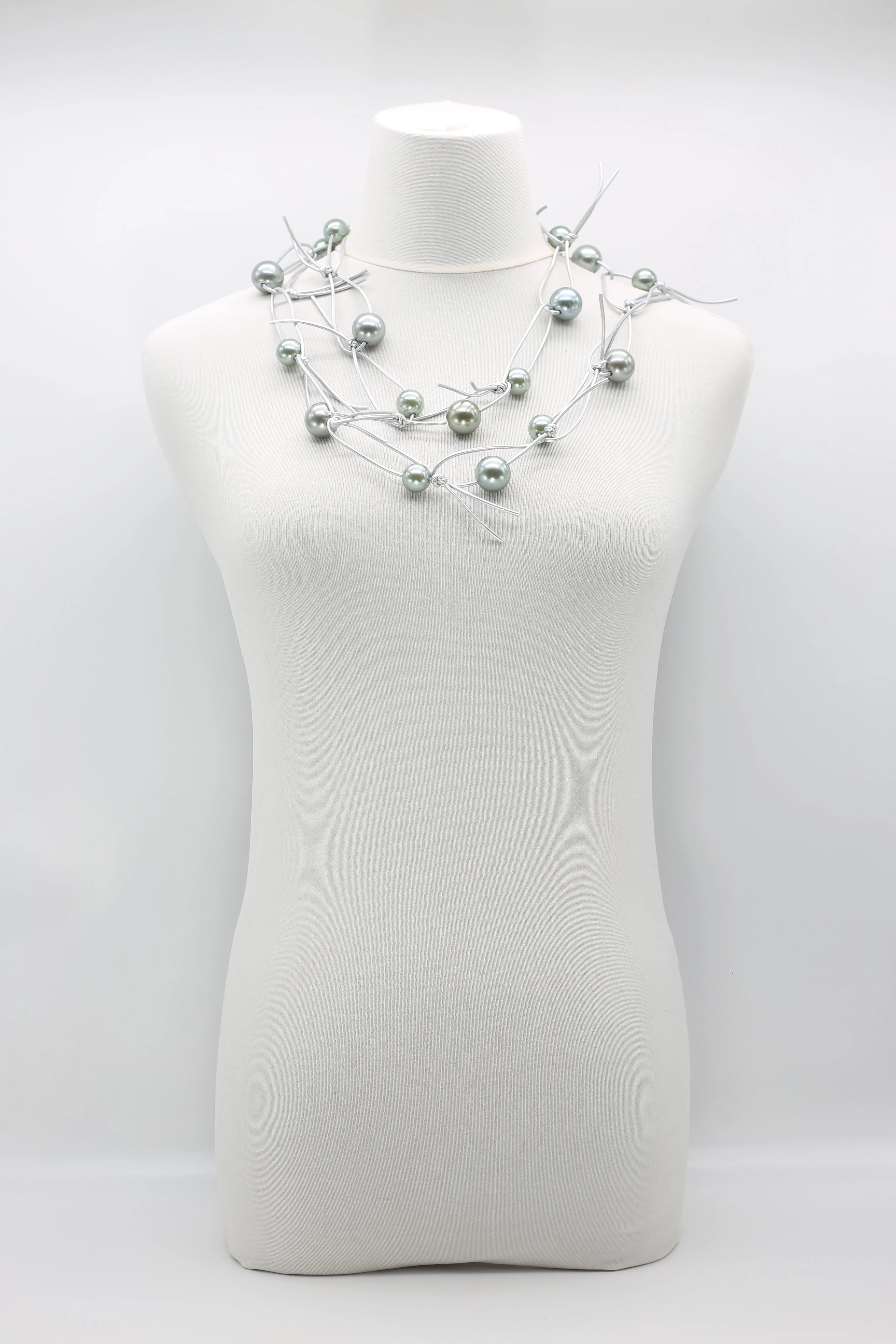 Faux Pearls on Leatherette Chain Necklace