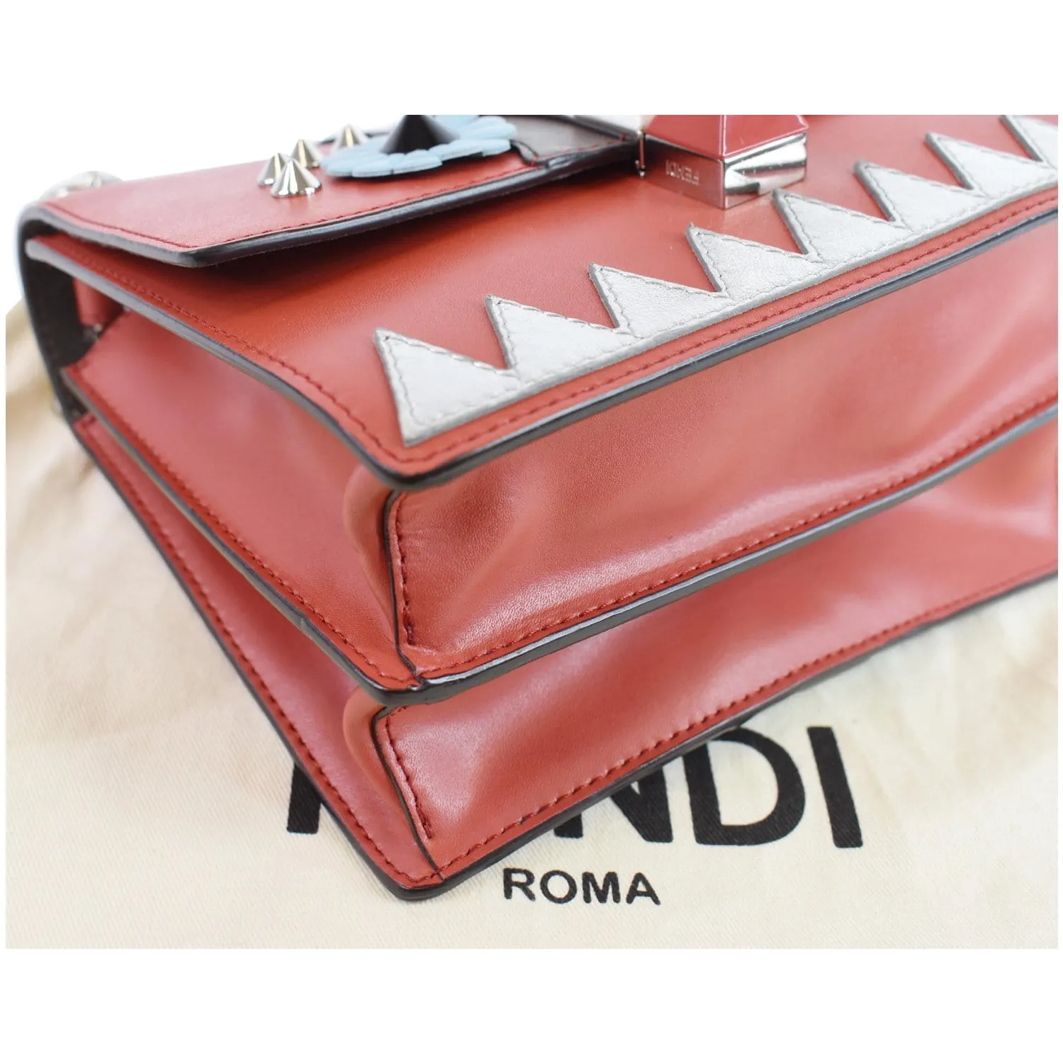 FENDI Mini Kan I Eyes Faces Leather Shoulder Bag Red