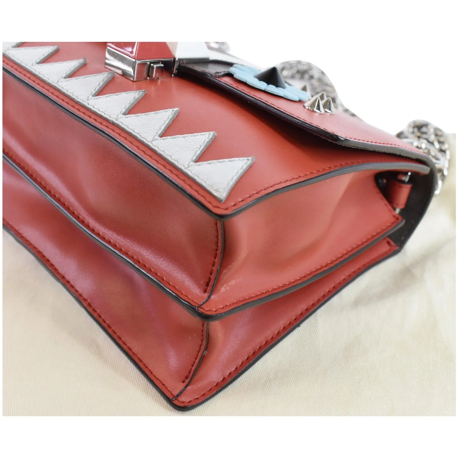FENDI Mini Kan I Eyes Faces Leather Shoulder Bag Red
