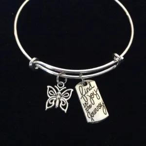 Find Joy in The Journey with Silver Butterfly Charm Adjustable Expandable Wire Bangle Bracelet Graduation Gift Trendy Stacking Graduation