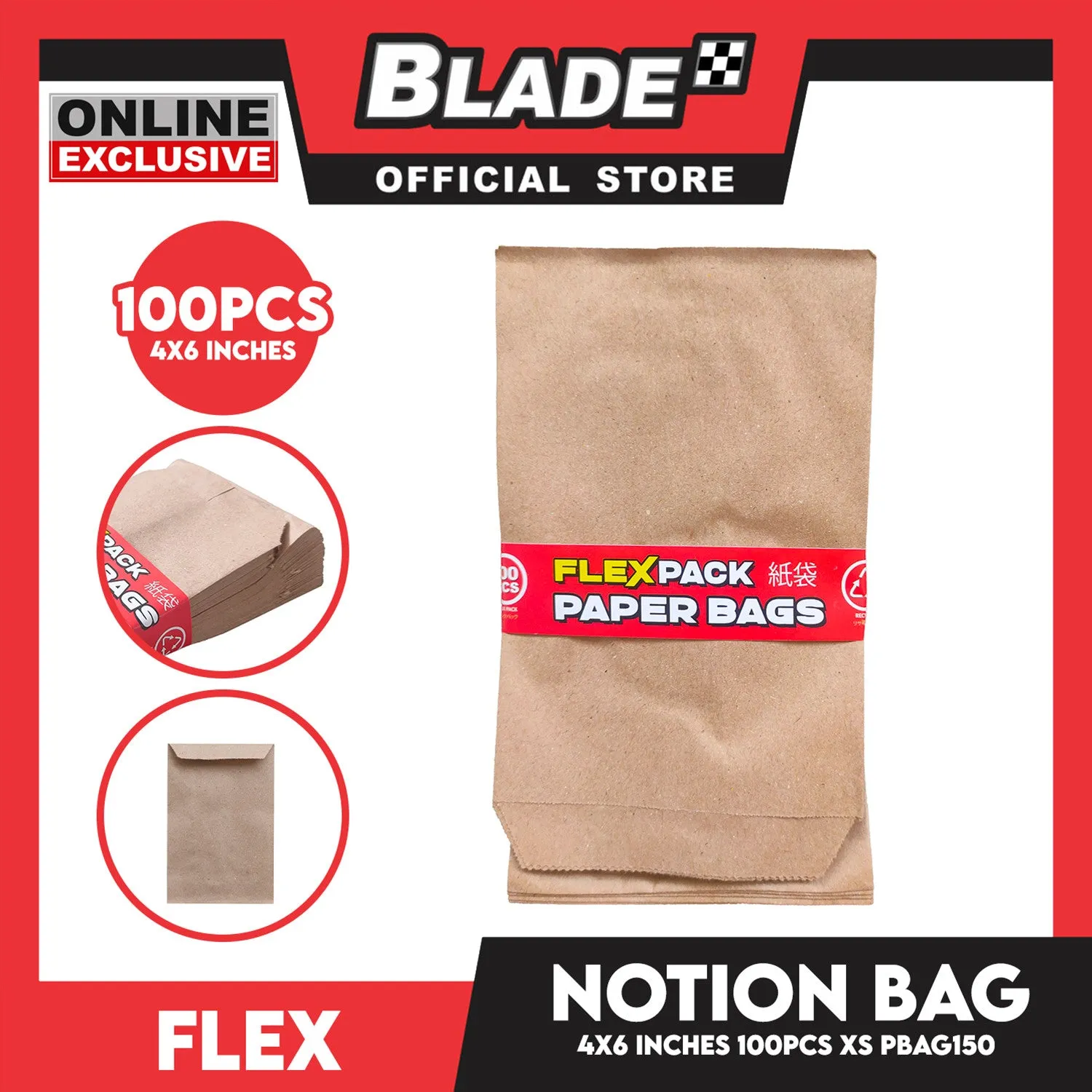 Flex Notion Bag Flat Bottom 100pcs XS 4x6 inches PBAG150 Kraft Paper Bag