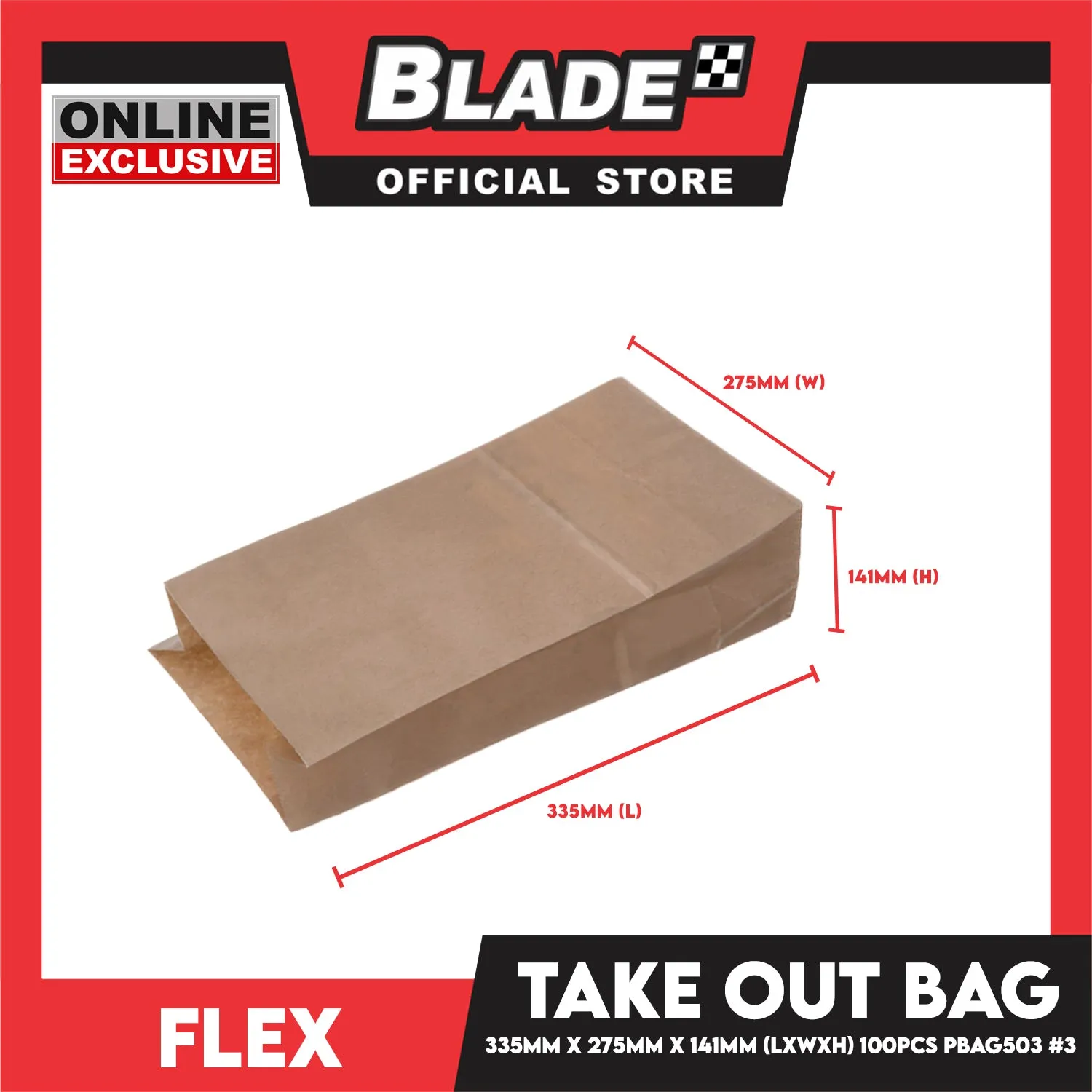 Flex Take Out Bag Paper Bags for Grocery Shopping 100pcs #3 PBAG503 335x275x141mm (LxWxH)