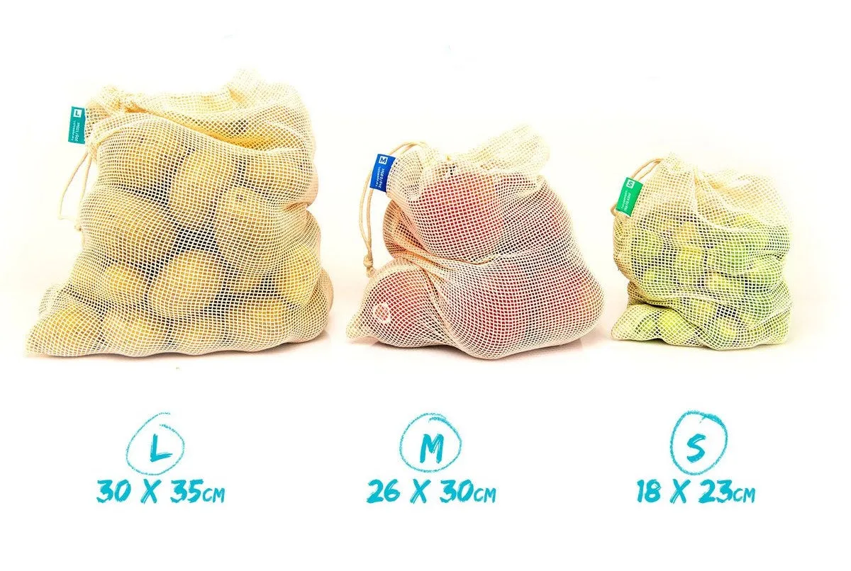 FRUITS AND VEGETABLES BAGS - 3 SHOPPING BAGS   1 BREAD BAG